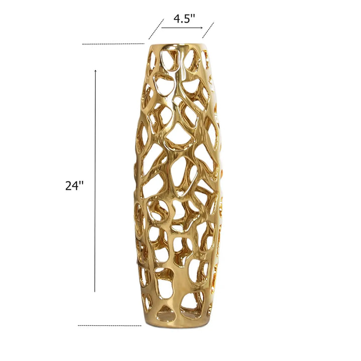 ARSTRIA Large Modern Ceramic Floor Vase, 24 Inch, Gold