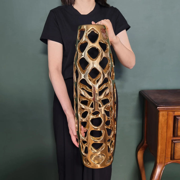 ARSTRIA Large Modern Ceramic Floor Vase, 24 Inch, Gold