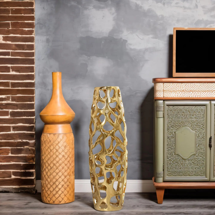 ARSTRIA Large Modern Ceramic Floor Vase, 24 Inch, Gold