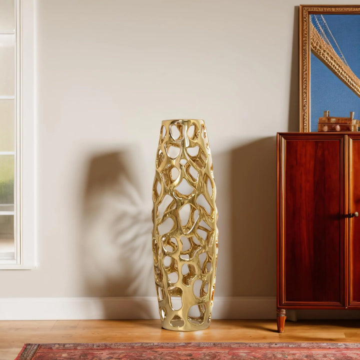 ARSTRIA Large Modern Ceramic Floor Vase, 24 Inch, Gold