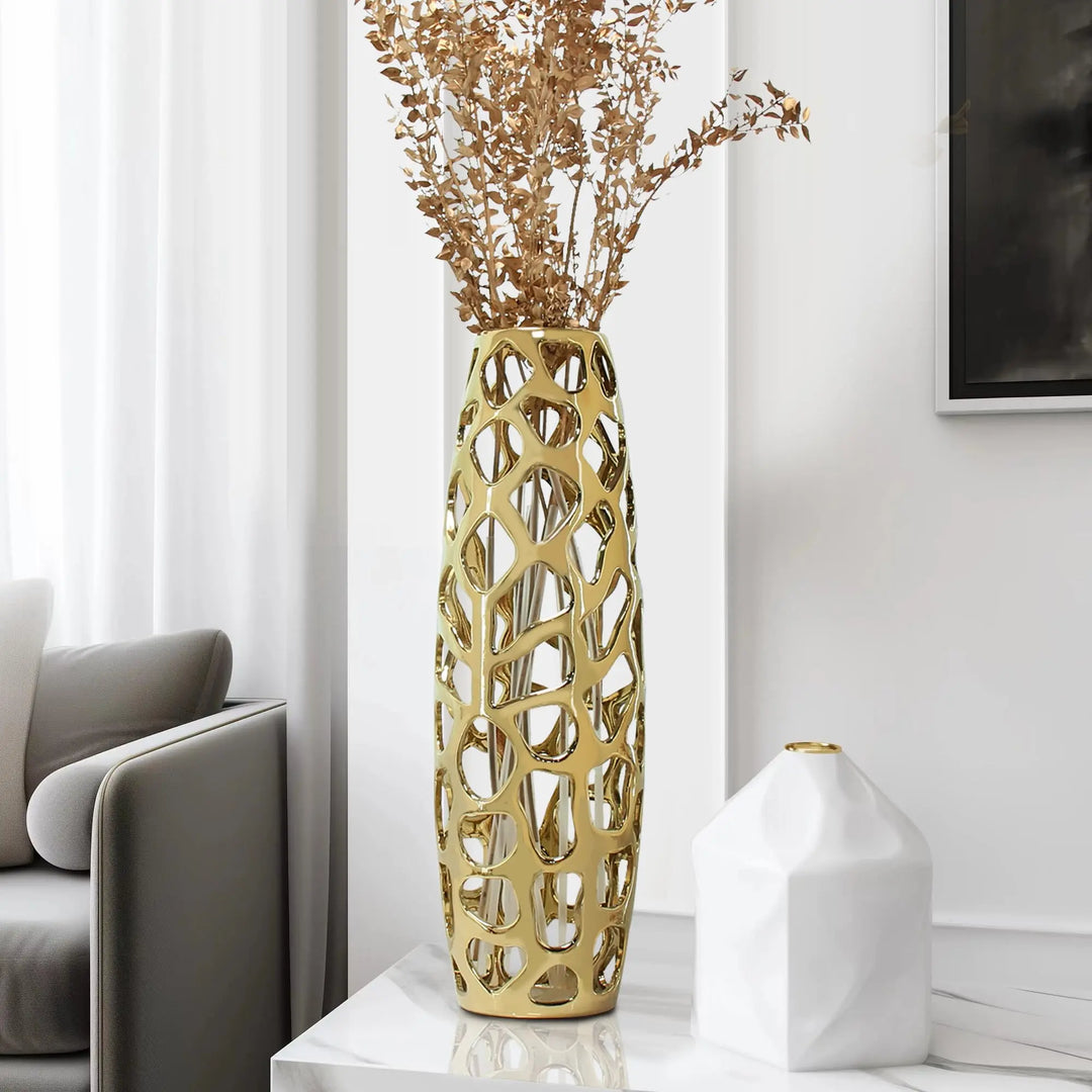ARSTRIA Large Modern Ceramic Floor Vase, 24 Inch, Gold