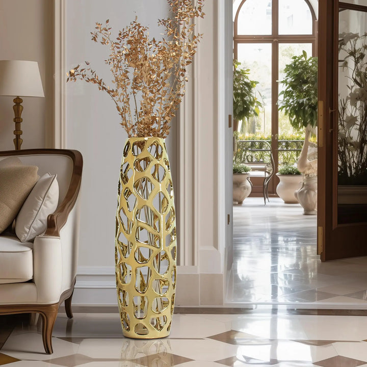 ARSTRIA Large Modern Ceramic Floor Vase, 24 Inch, Gold