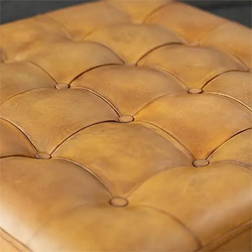 ASHCROFT Alvar Mid-Century Modern Square Ottoman, Genuine Leather - Tan ASHCROFT