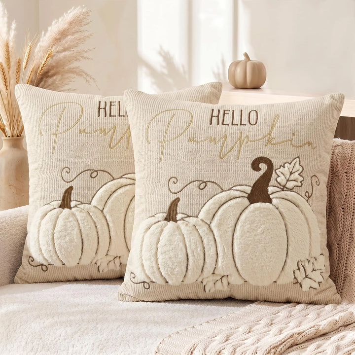 AVOIN colorlife Beige Fall Pumpkin Throw Pillow Covers 18x18 Inch 2PC
