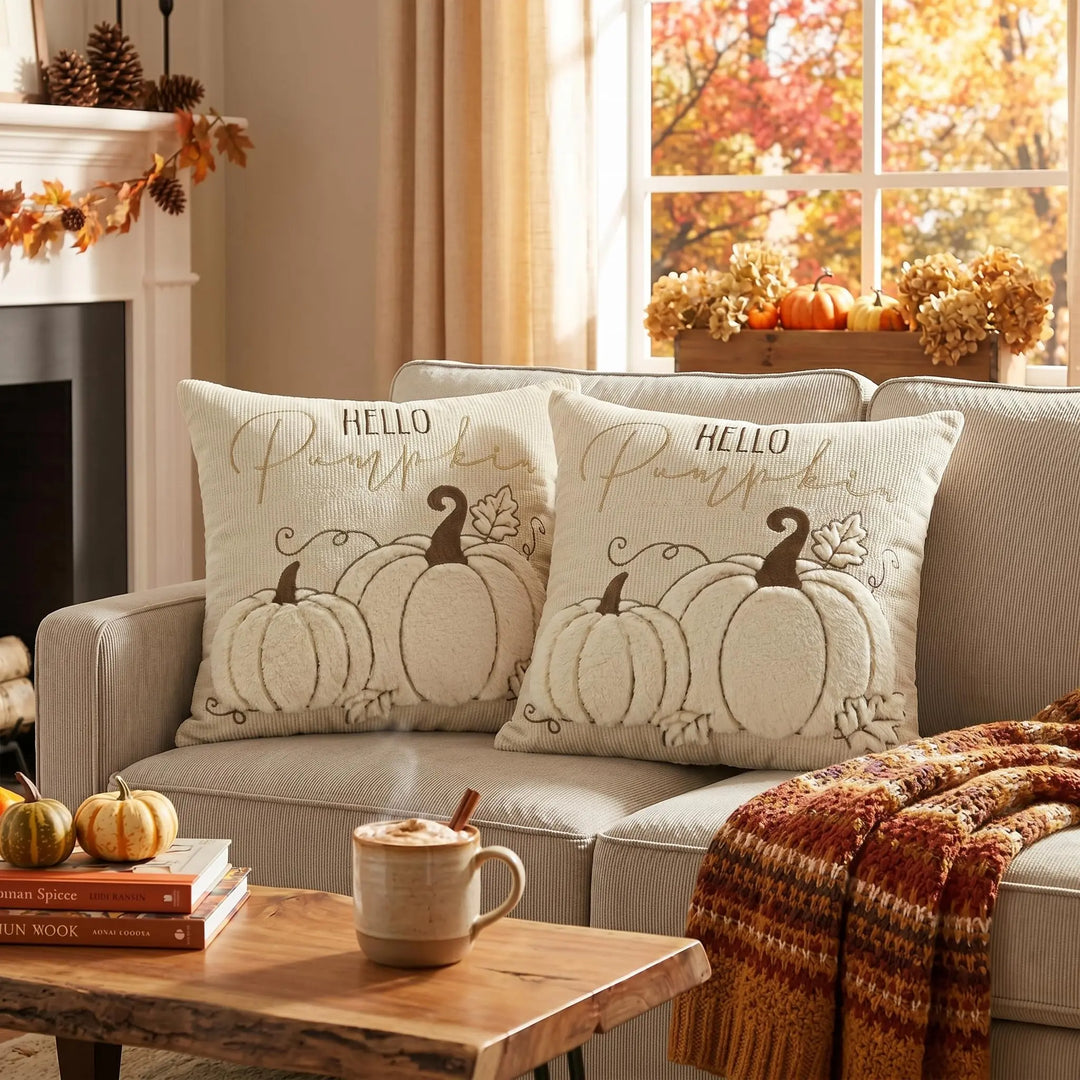 AVOIN colorlife Beige Fall Pumpkin Throw Pillow Covers 18x18 Inch 2PC