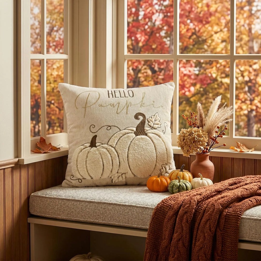 AVOIN colorlife Beige Fall Pumpkin Throw Pillow Covers 18x18 Inch 2PC