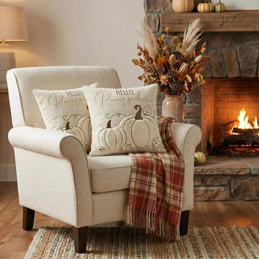 AVOIN colorlife Beige Fall Pumpkin Throw Pillow Covers 18x18 Inch 2PC