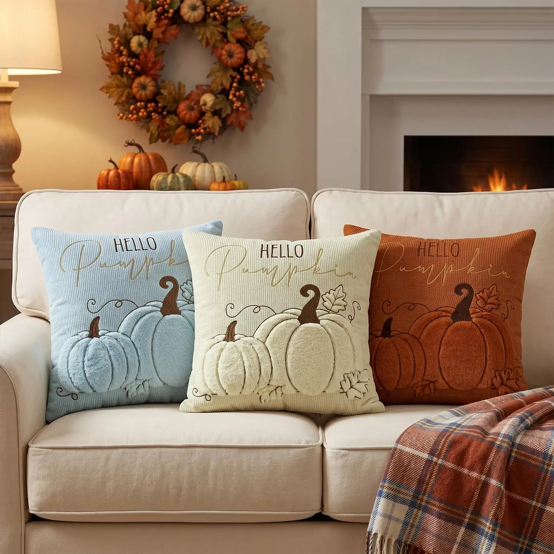 AVOIN colorlife Beige Fall Pumpkin Throw Pillow Covers 18x18 Inch 2PC