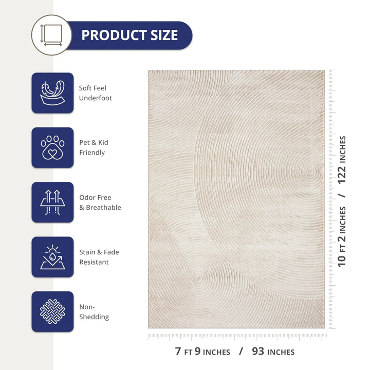 Abani Neutral Beige Area Rug | 8' x 10' Tan Geometric Carpet with Zen Circle Pattern | Rugs for Living Room, Bedroom, Office