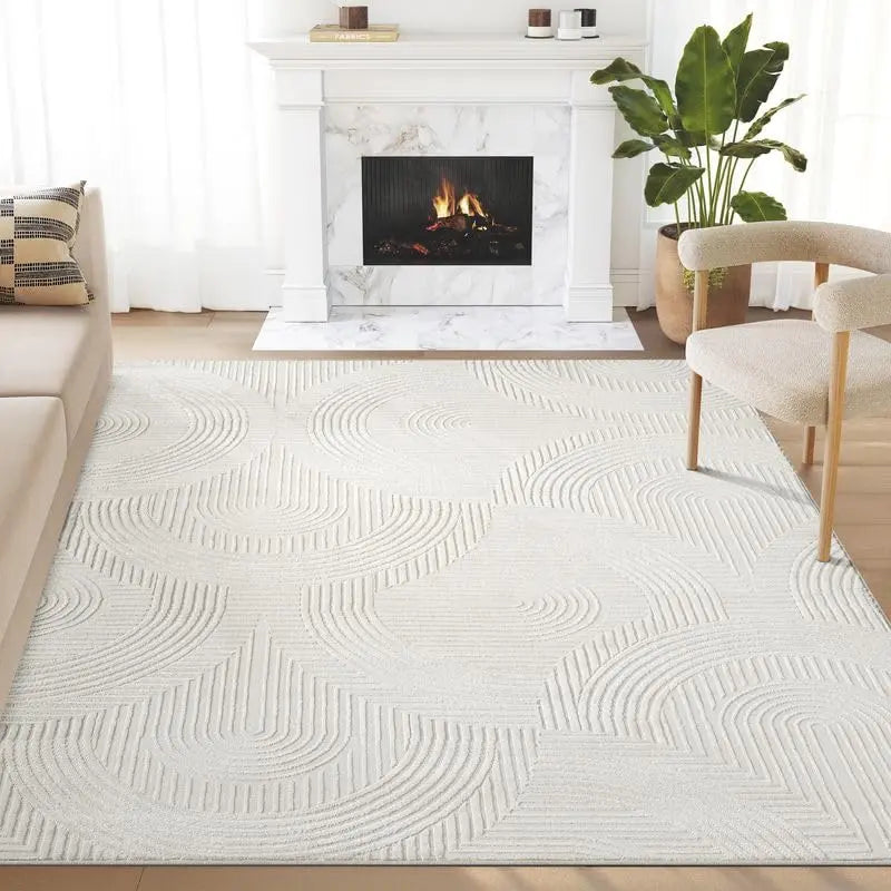 Abani Neutral Cream Area Rug 5' x 8' - Zen Reiki Semi-Circle Pattern 