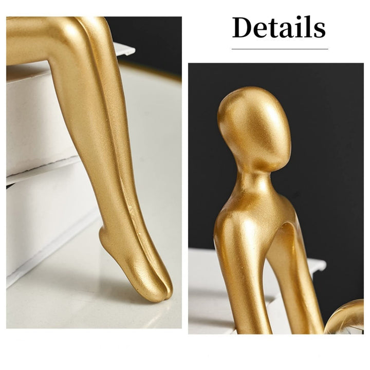 Abstract Gold Reading Thinker Statues for Book Shelf Office, Resin,Set of 3 