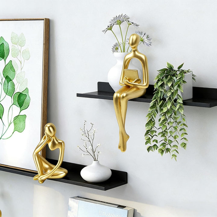 Abstract Gold Reading Thinker Statues for Book Shelf Office, Resin,Set of 3 