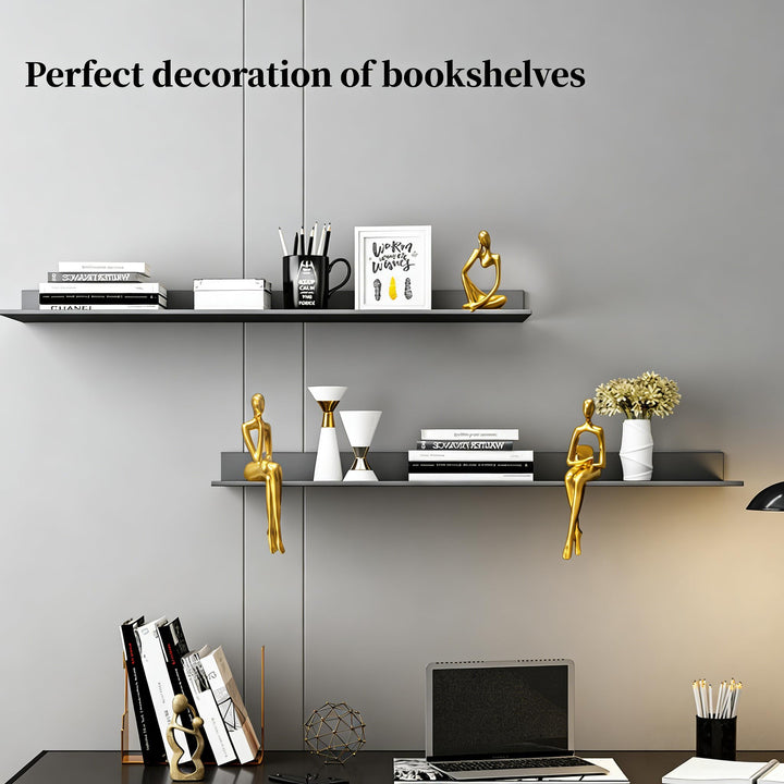 Abstract Gold Reading Thinker Statues for Book Shelf Office, Resin,Set of 3 
