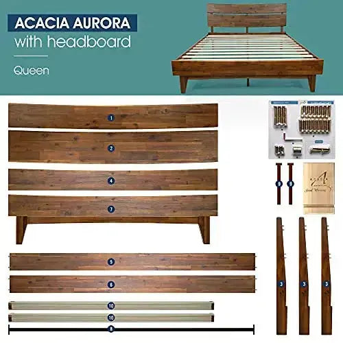 Acacia Aurora Modern 14" Wooden Platform Bed Frame - Caramel