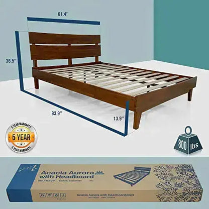 Acacia Aurora Modern 14" Wooden Platform Bed Frame - Caramel