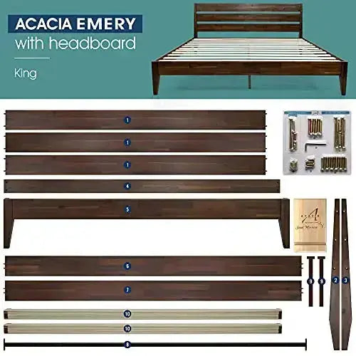 Acacia Emery Wood Platform Bed Frame, 14” - Chocolate