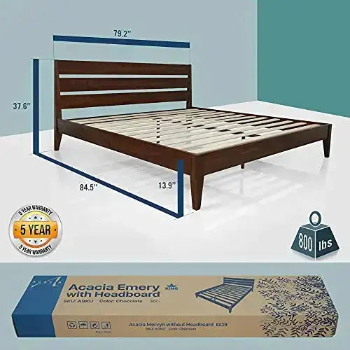 Acacia Emery Wood Platform Bed Frame, 14” - Chocolate