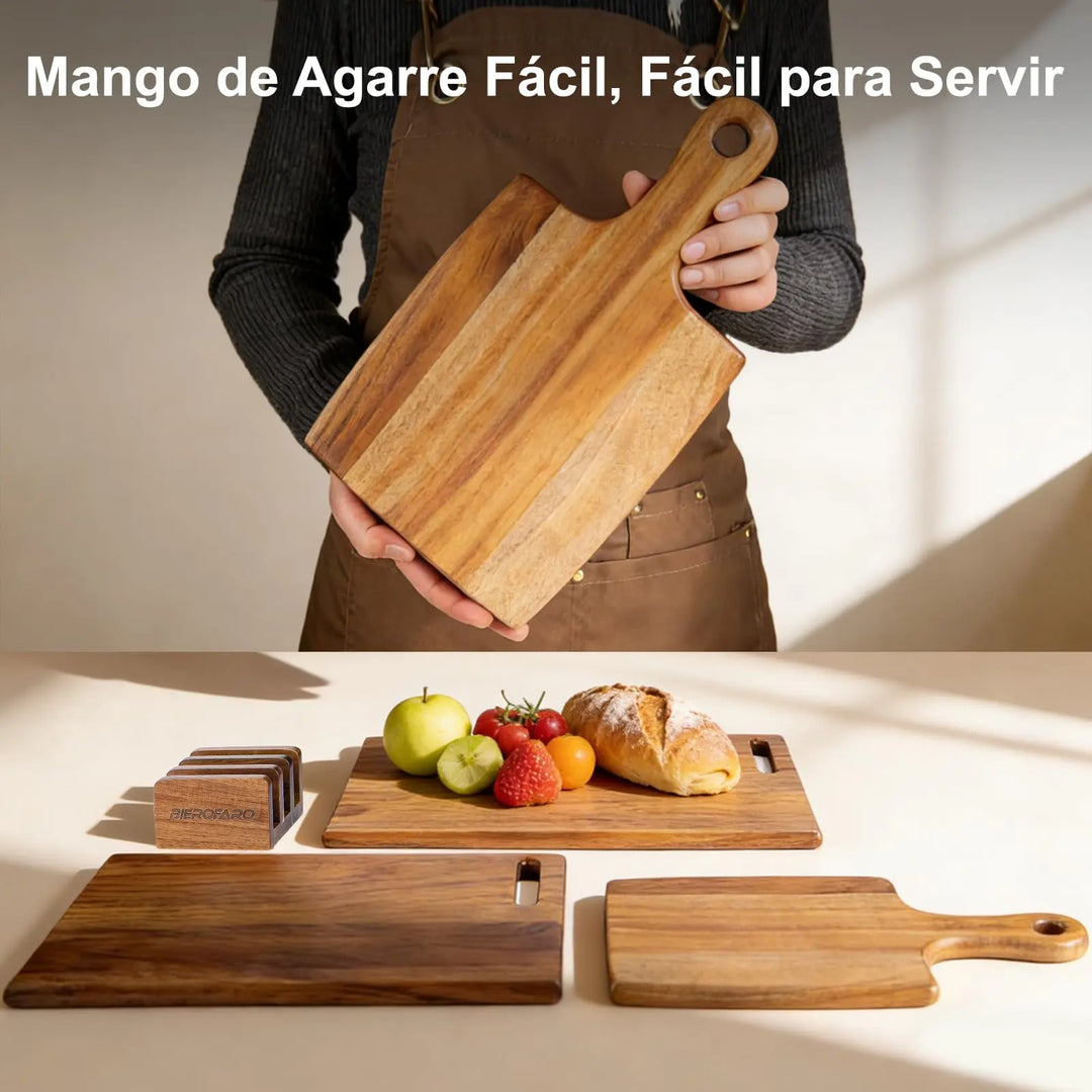 Acacia Wood Cutting Board Set of 3 with Stand, Multi-Size Wooden Chopping Boards