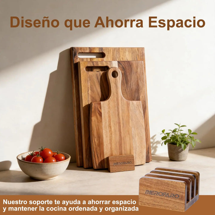 Acacia Wood Cutting Board Set of 3 with Stand, Multi-Size Wooden Chopping Boards