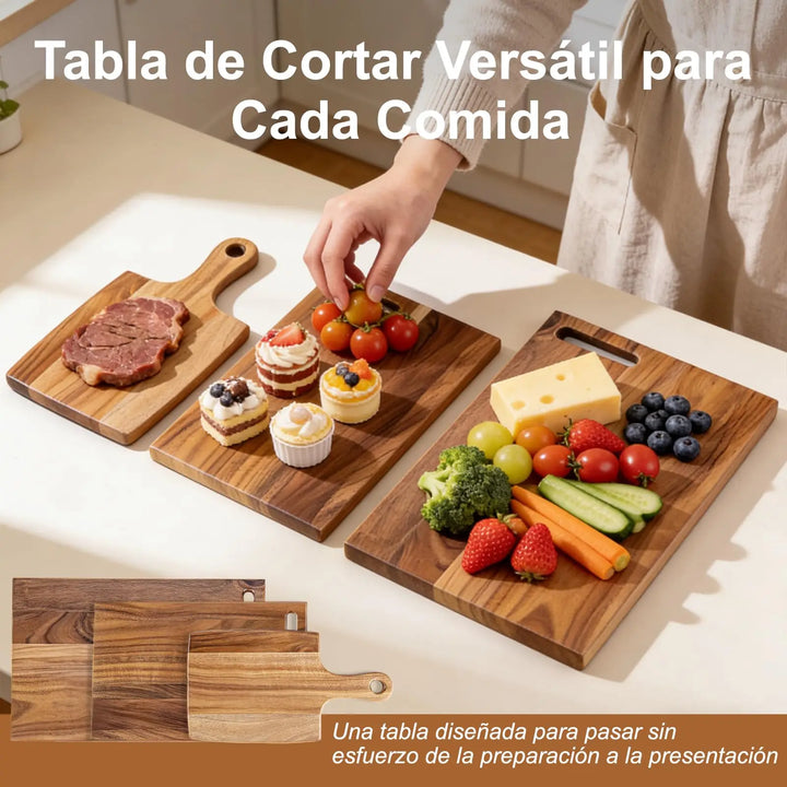 Acacia Wood Cutting Board Set of 3 with Stand, Multi-Size Wooden Chopping Boards