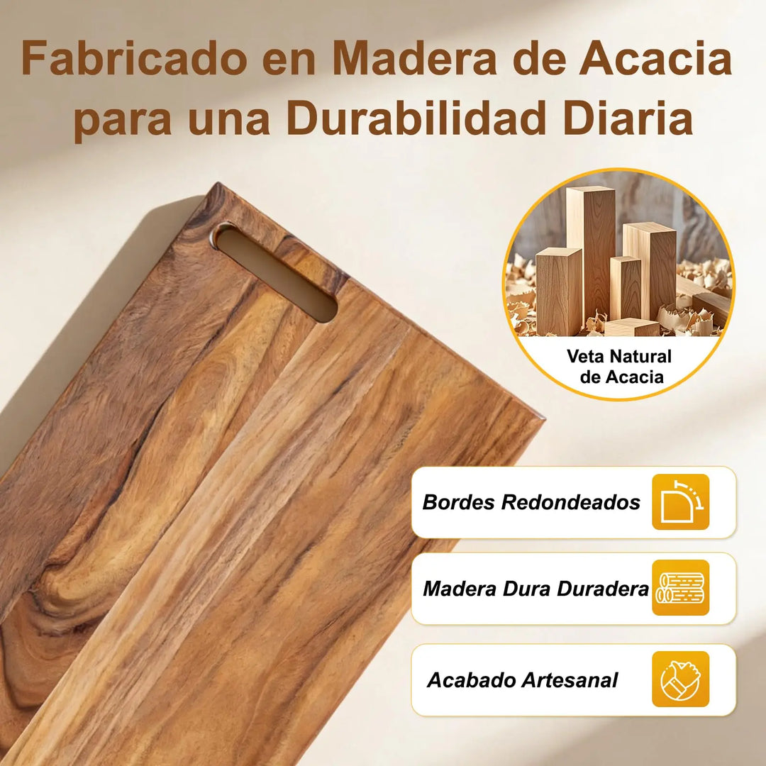 Acacia Wood Cutting Board Set of 3 with Stand, Multi-Size Wooden Chopping Boards