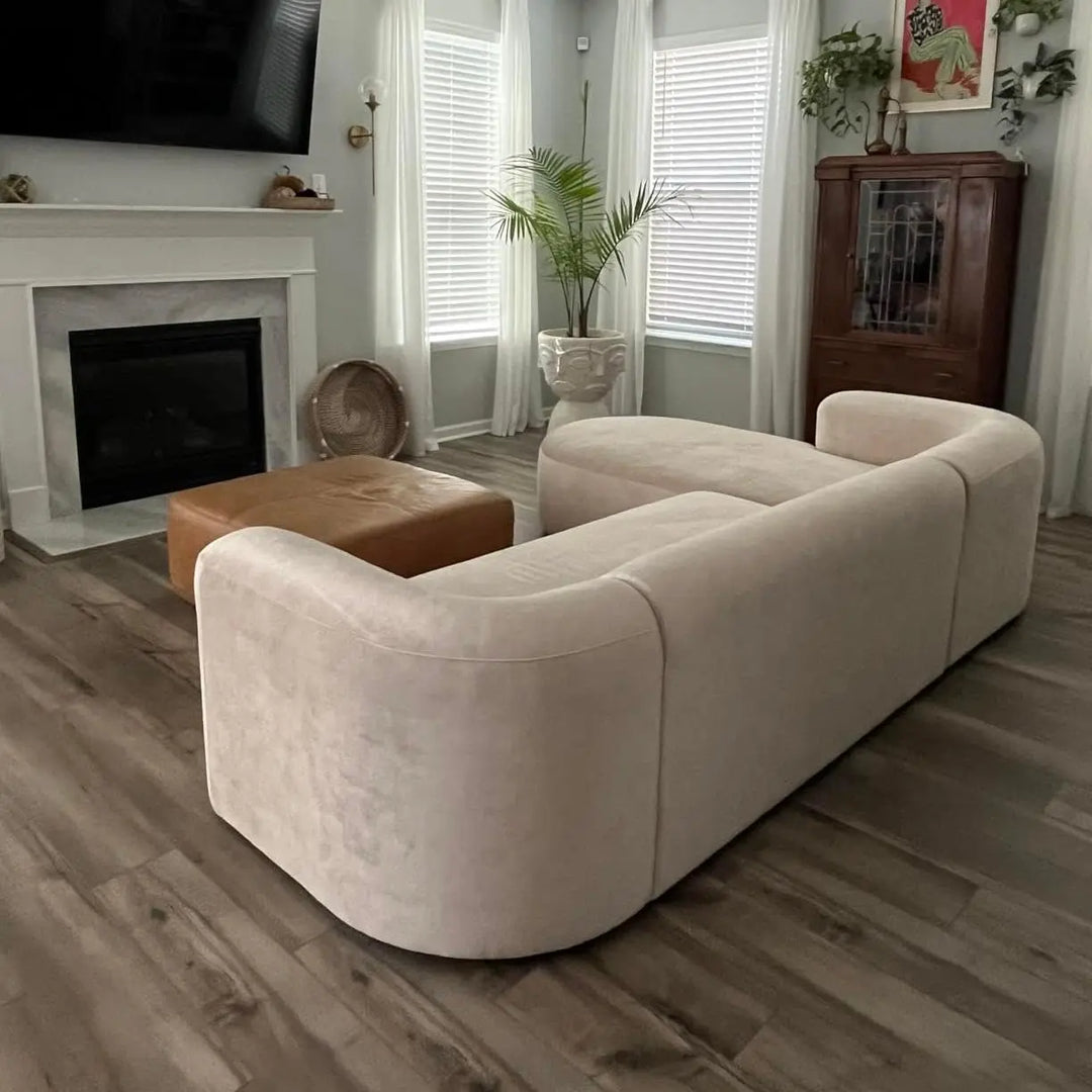 Acanva Sectional, Luxury Modern Tight Curved Back Velvet Sofa, L-Shaped - Cream