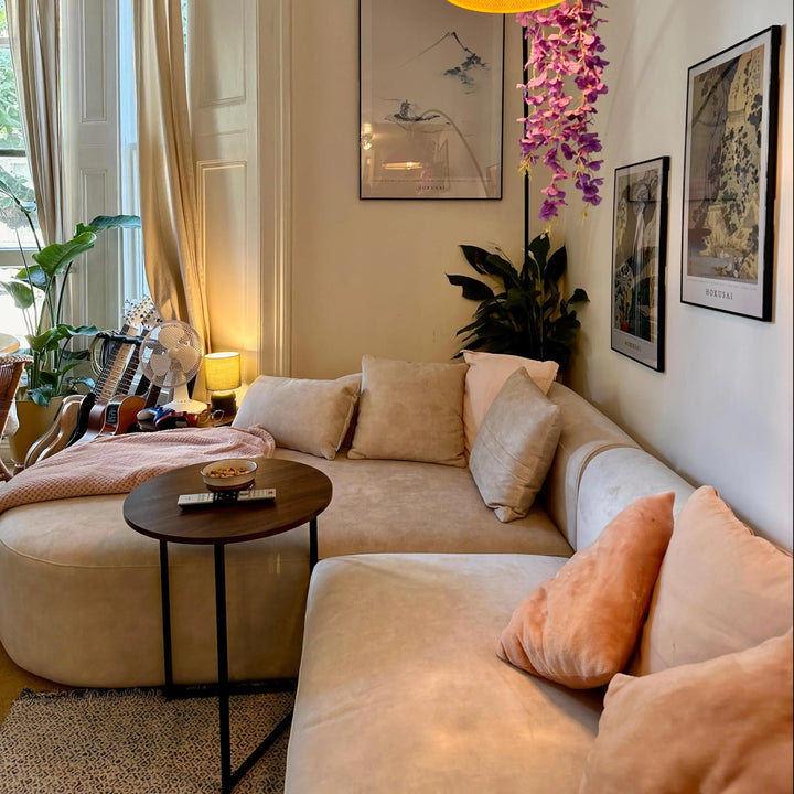 Acanva Sectional, Luxury Modern Tight Curved Back Velvet Sofa, L-Shaped - Cream