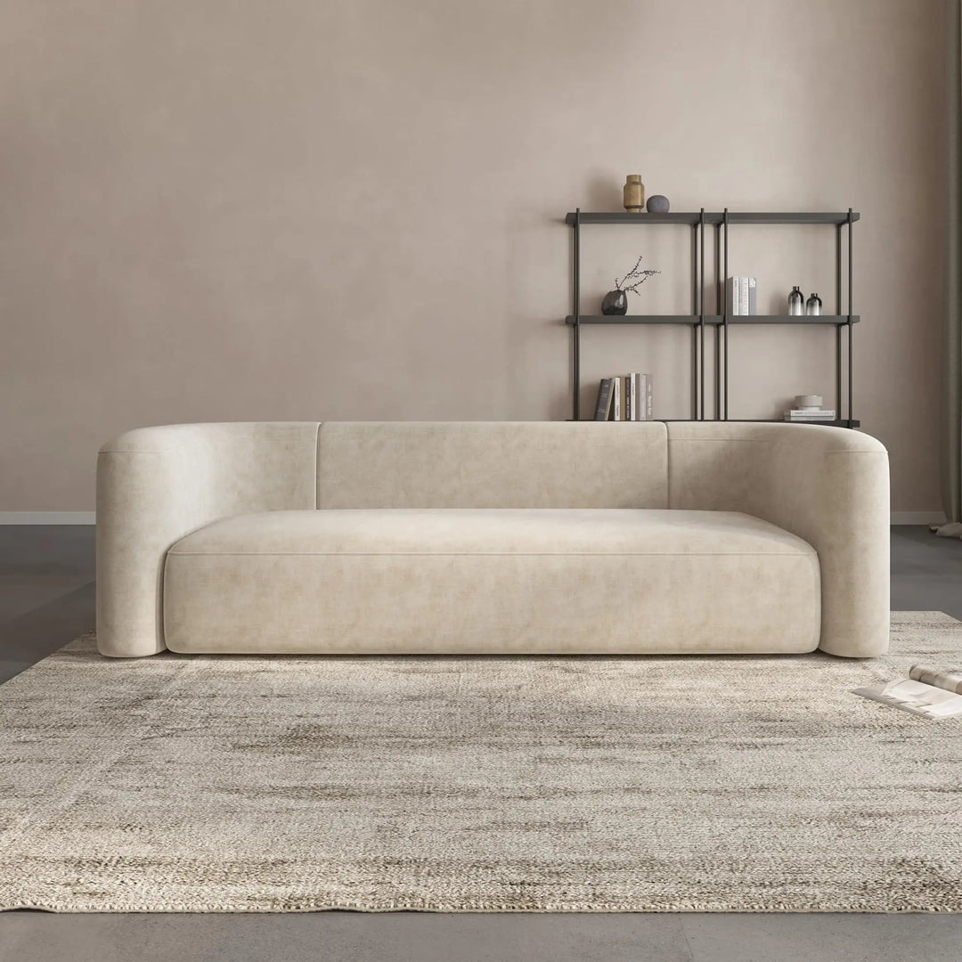 Acanva Luxury Velvet Sofa, Curved Back, Minimalist Style - Cream