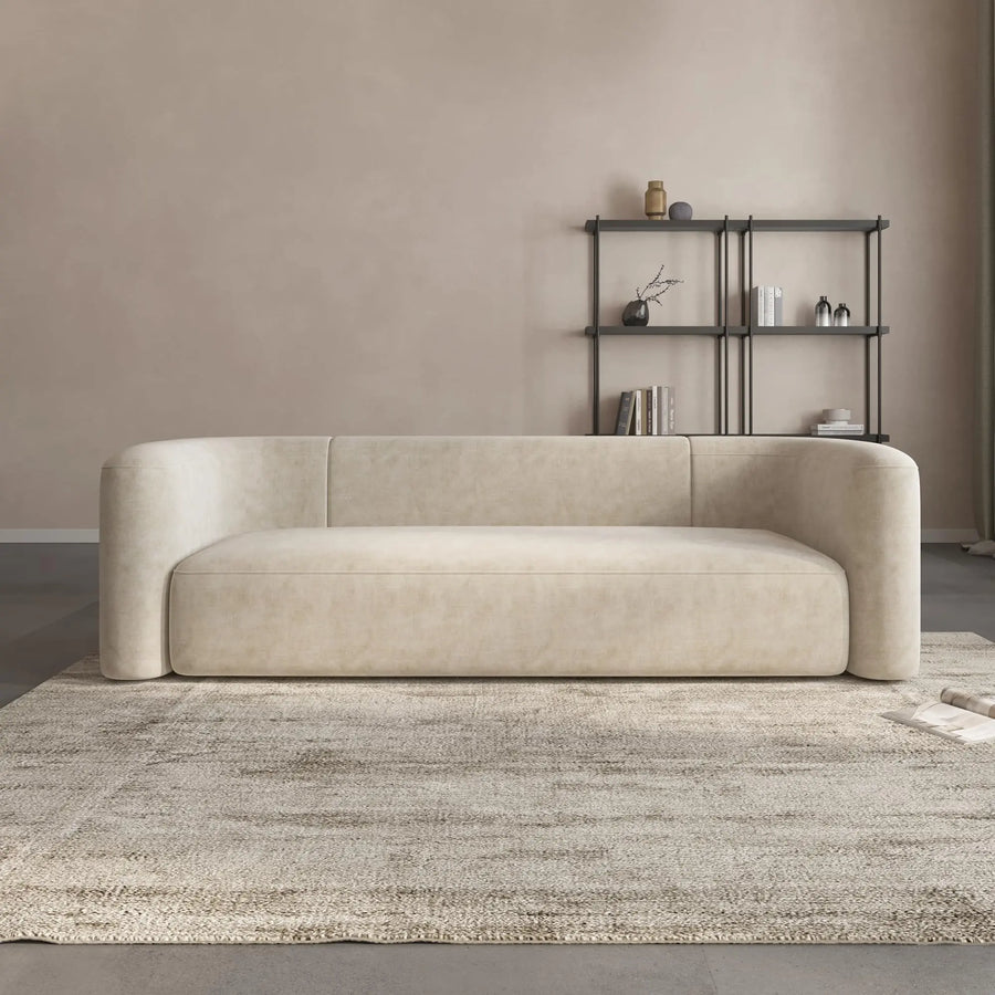 Acanva Luxury Velvet Sofa, Curved Back, Minimalist Style - Cream