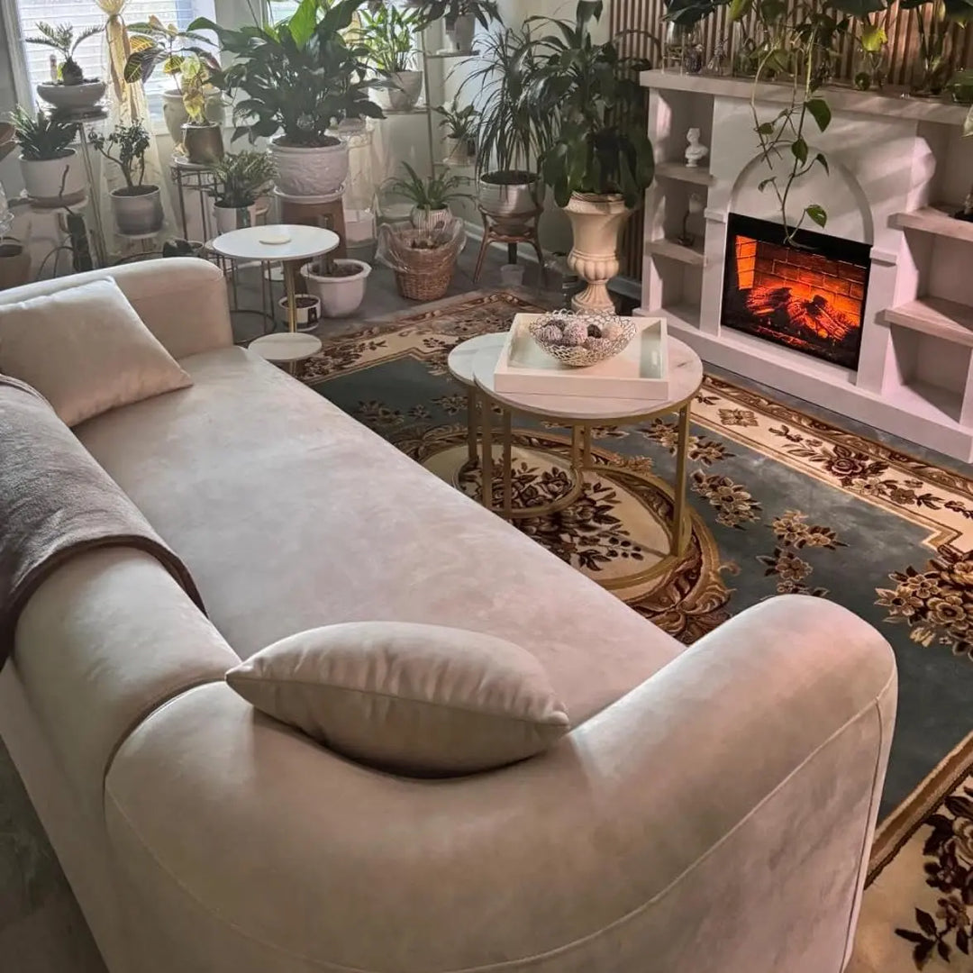 Acanva Luxury Velvet Sofa, Curved Back, Minimalist Style - Cream