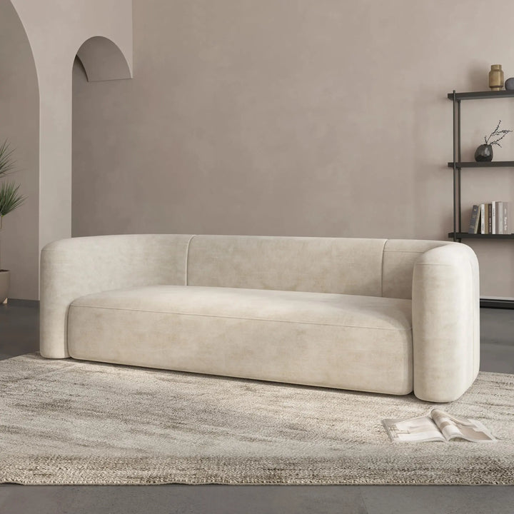 Acanva Luxury Velvet Sofa, Curved Back, Minimalist Style - Cream