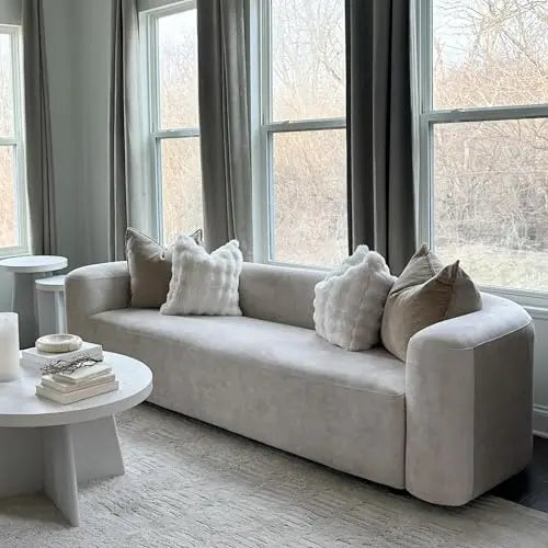 Acanva Luxury Velvet Sofa, Curved Back, Minimalist Style - Cream