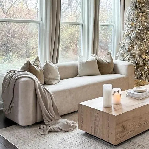 Acanva Luxury Velvet Sofa, Curved Back, Minimalist Style - Cream