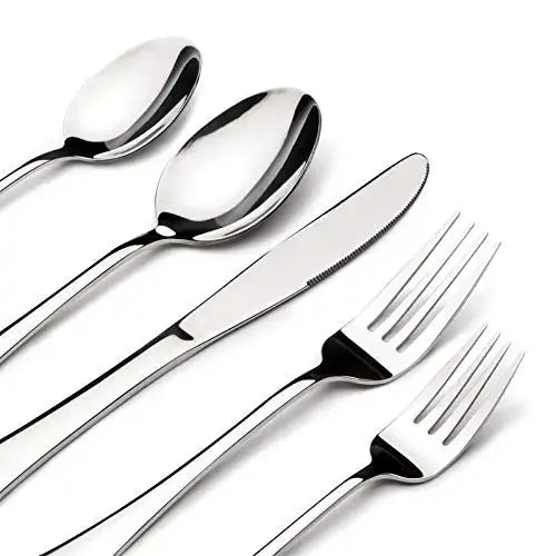 Acnusik Flatware, 40-Piece Stainless Steel Flatware Silverware Set - Silver