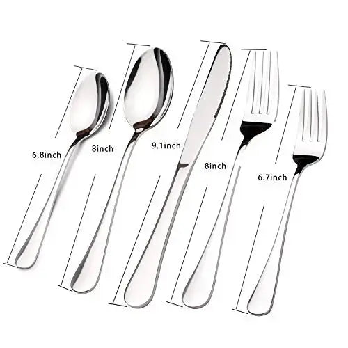 Acnusik Flatware, 40-Piece Stainless Steel Flatware Silverware Set - Silver