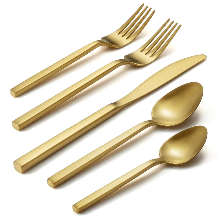 Alata Cube Gold 20-Piece Forged Stainless Steel Matte Flatware Set for 4