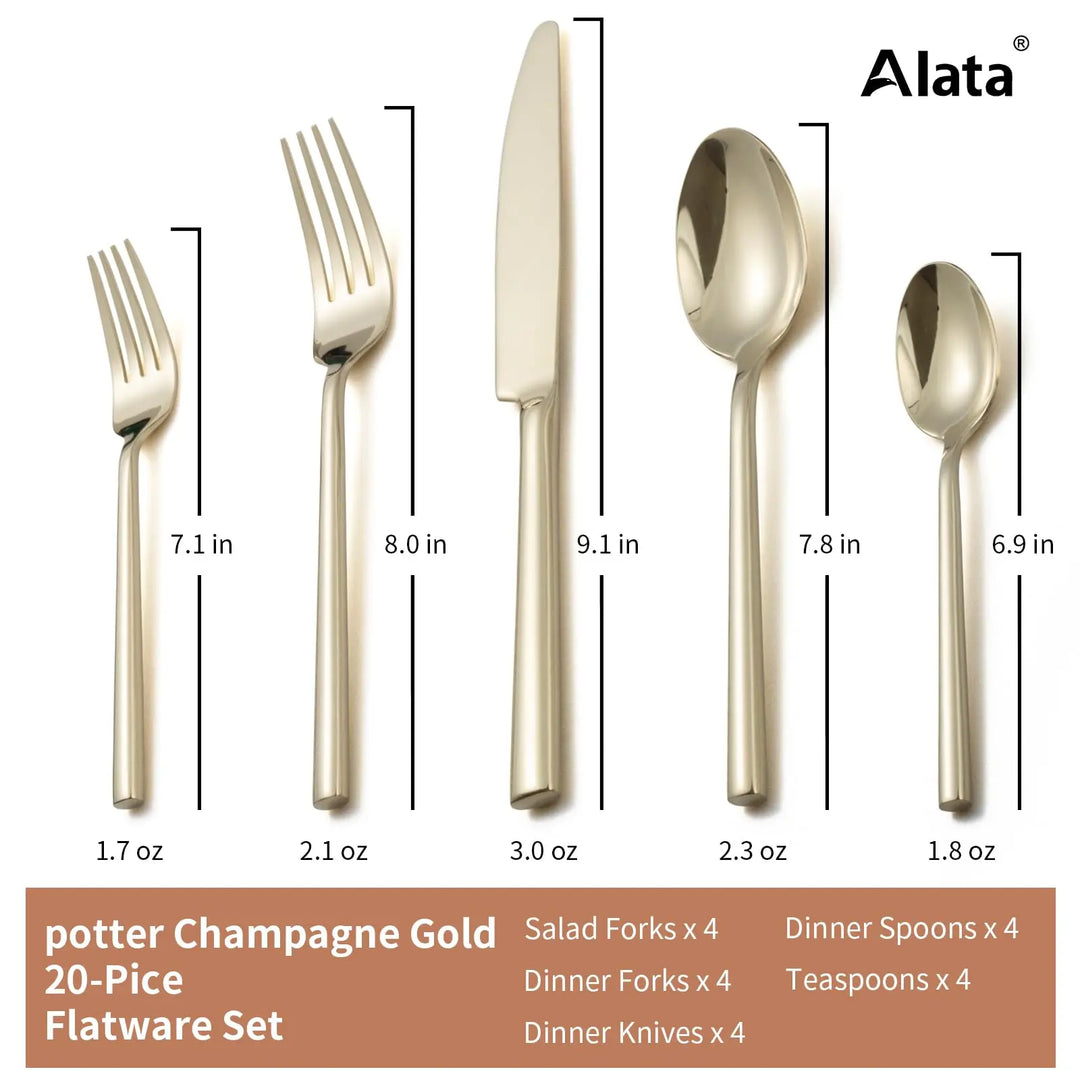 Alata Potter Champagne Gold 20-Piece Forged Silverware Set, Service for 4