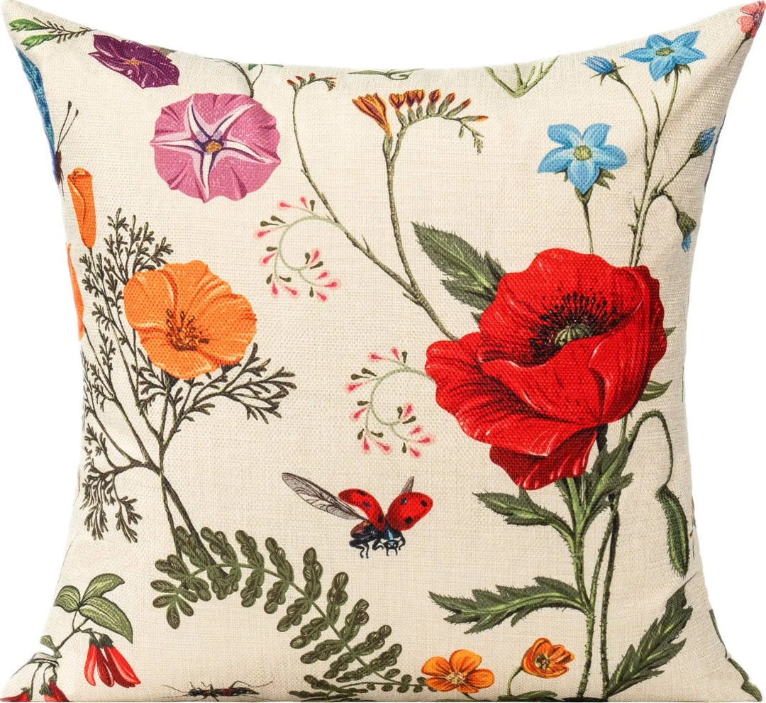 All Smiles Outdoor Patio Throw Pillow Covers 18x18 Set of 4 Spring Summer Garden Flowers Farmhouse Décor Outside Furniture Bench Chair Decorative Cushion Cases for Swing Deep Seat Bed Couch Sofa