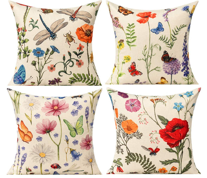 All Smiles Outdoor Patio Throw Pillow Covers 18x18 Set of 4 Spring Summer Garden Flowers Farmhouse Décor Outside Furniture Bench Chair Decorative Cushion Cases for Swing Deep Seat Bed Couch Sofa 