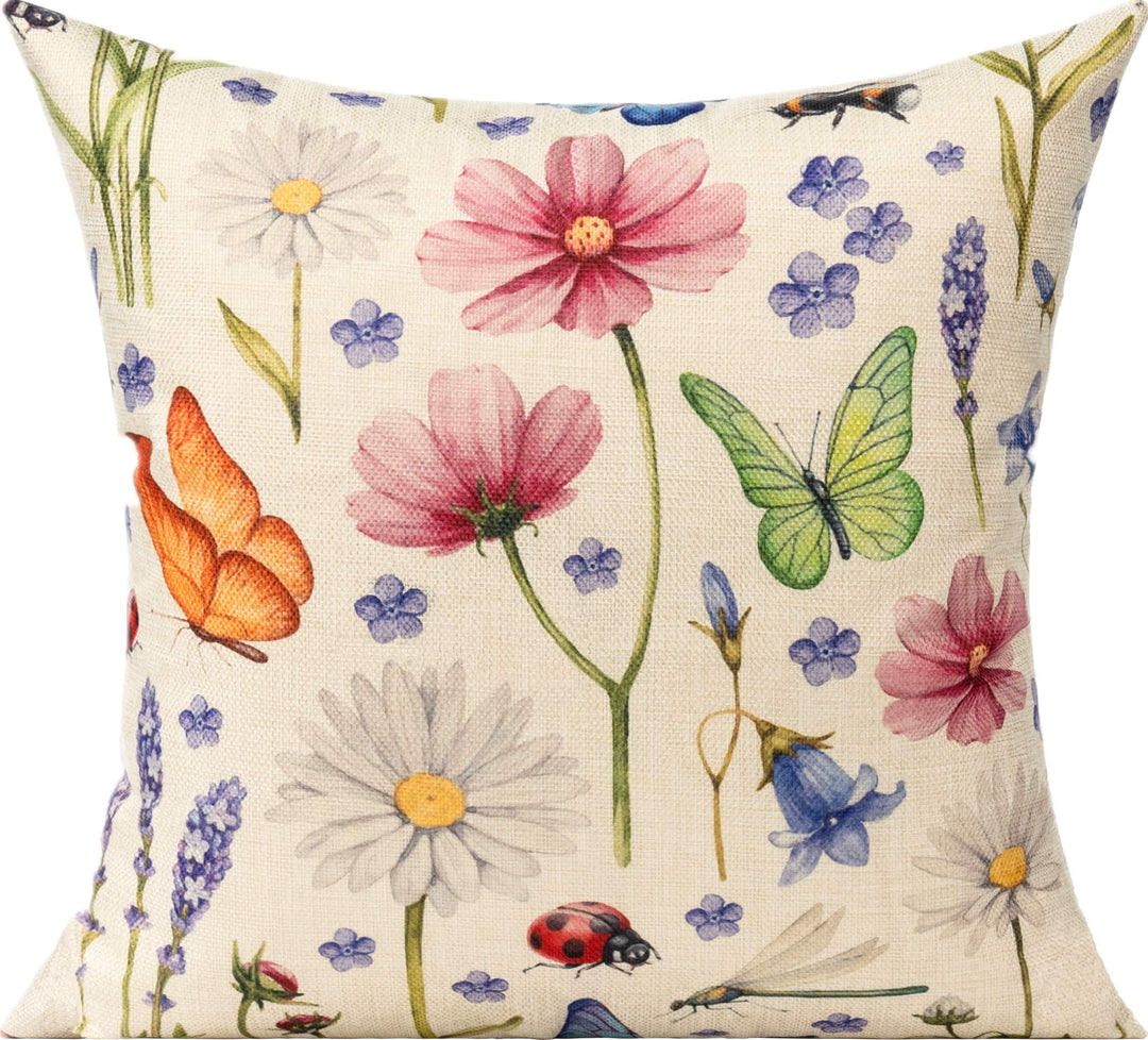 All Smiles Outdoor Patio Throw Pillow Covers 18x18 Set of 4 Spring Summer Garden Flowers Farmhouse Décor Outside Furniture Bench Chair Decorative Cushion Cases for Swing Deep Seat Bed Couch Sofa 