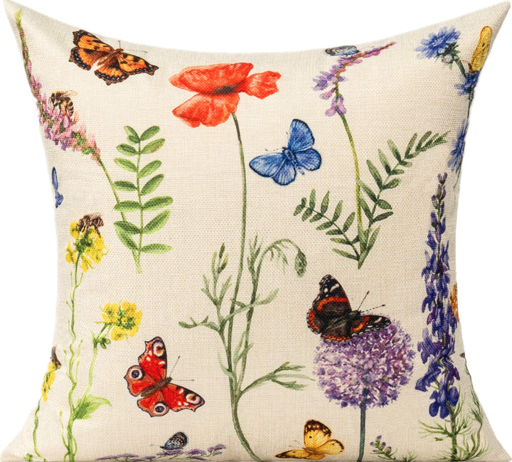 All Smiles Outdoor Patio Throw Pillow Covers 18x18 Set of 4 Spring Summer Garden Flowers Farmhouse Décor Outside Furniture Bench Chair Decorative Cushion Cases for Swing Deep Seat Bed Couch Sofa 