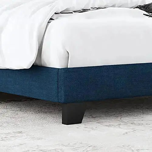 Allewie Modern Platform Bed Frame with Wingback, Upholstered Square Stitched Design - Navy Blue