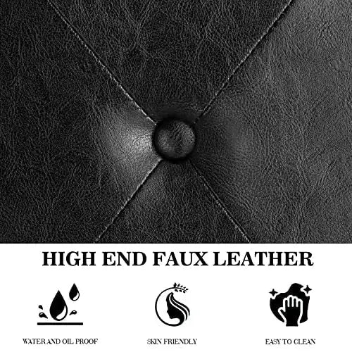 Allewie Platform Bed, Tufted Faux Leather, Wood Slats - Black