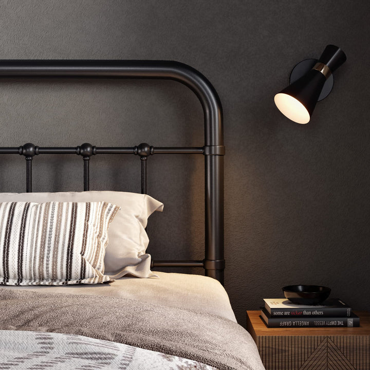 Allewie Queen Metal Bed Frame with Victorian Iron-Art Headboard, Black 