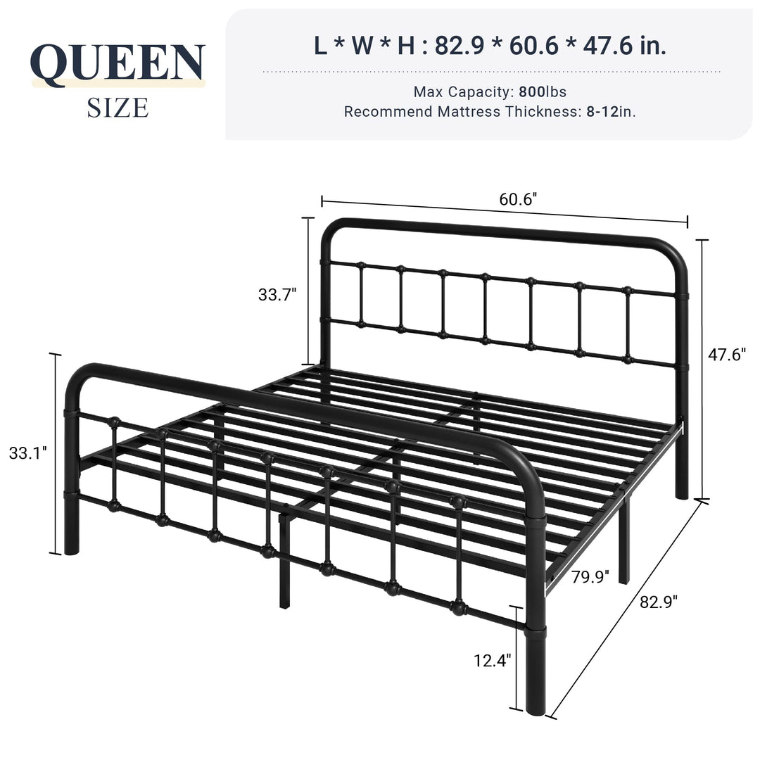 Allewie Queen Metal Bed Frame with Victorian Iron-Art Headboard, Black 
