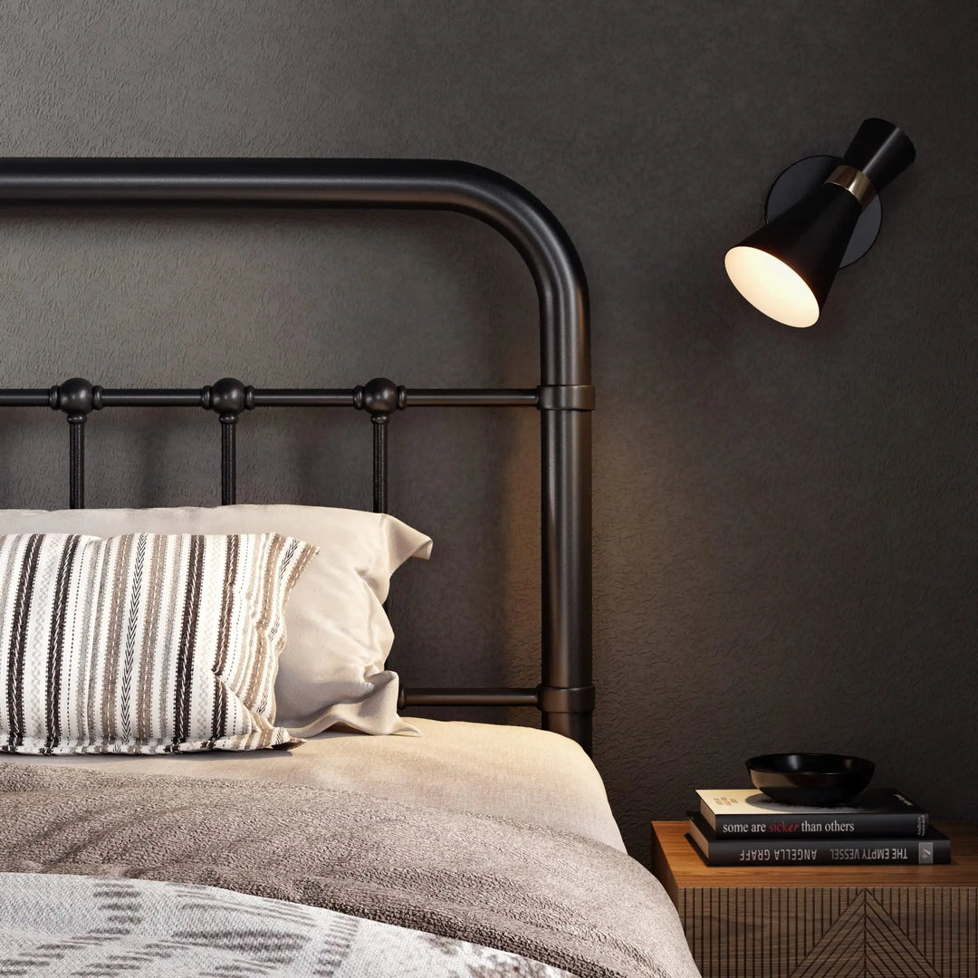 Allewie Queen Metal Bed Frame with Victorian Iron-Art Headboard, Black 