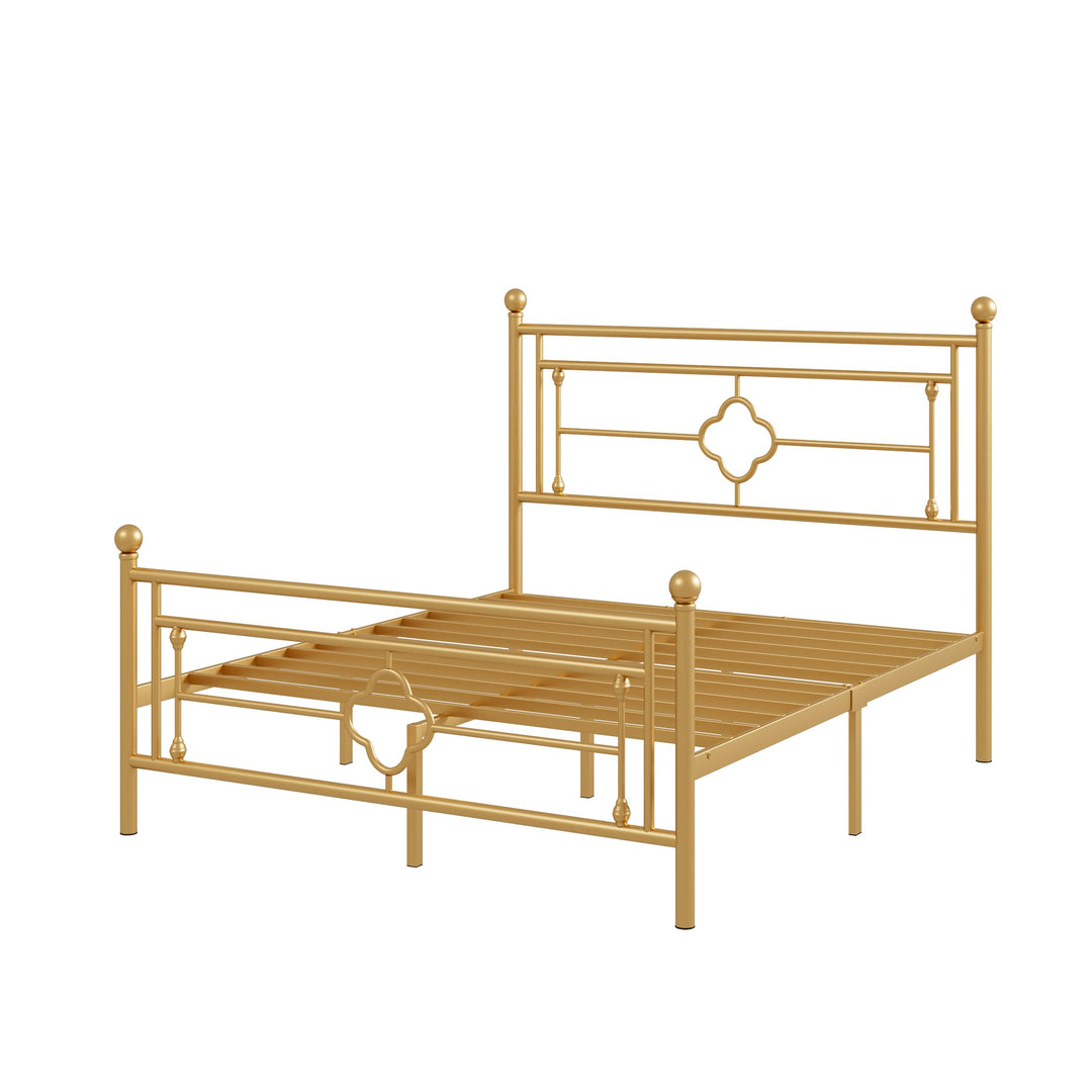 Allewie Queen Size Metal Platform Bed Frame, Victorian Headboard, Gold 