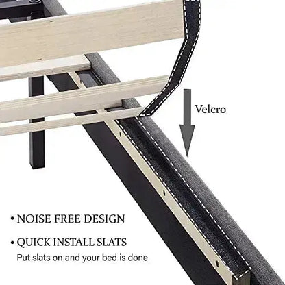 Allewie Upholstered Platform Bed Frame with Diamond Button Tufted Design - Dark Grey