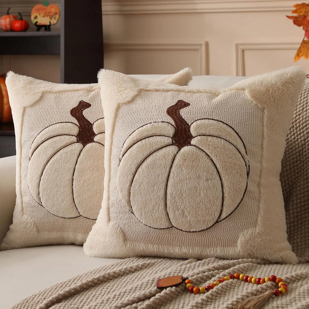 Allorry Fall Pillow Covers 18x18, 2 Pack, Beige Pumpkin Home Decor