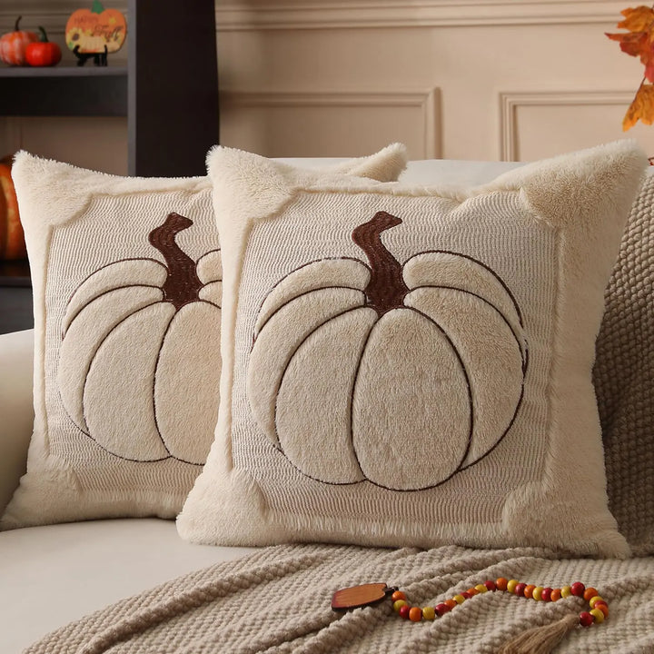 Allorry Fall Pillow Covers 18x18, 2 Pack, Beige Pumpkin Home Decor